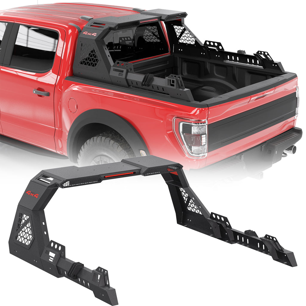 Heavy-Duty Steel Adjustable Sport Roll Bar for Full-Size & Mid-Size Pickup Trucks - Compatible with Toyota Tacoma, Tundra, Sequoia, Ram 1500/2500/3500, Ford F-150/F-250/F-350, Chevy Silverado, GMC Sierra - with LED Lights, Universal Automotive Accessories