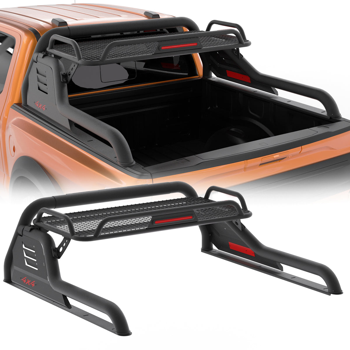 Truck Roll Bar with Cargo Carrier Basket, Adjustable Sport Rack Roll Bars Chase Rack Fit for Ford F-150/F-250/F-350,Dodge Ram,GMC Sierra,Chevy Silverado,Ranger,Tundra,Frontier,Titan (Full & Mid Size)