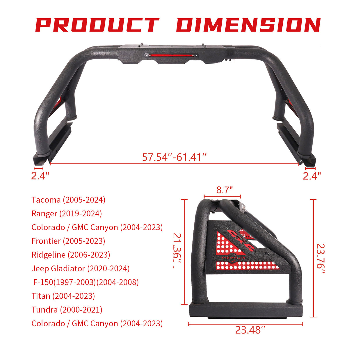 Truck Bed Roll Bar, Universal Sport Roll Bar Adjustable Chase Rack for Pickup Trucks Compatible with F-150/F-250/F-350, Ram 1500/2500/3500, Chevy Silverado,GMC Sierra,Tacoma,Tundra,Titan,Sequoia