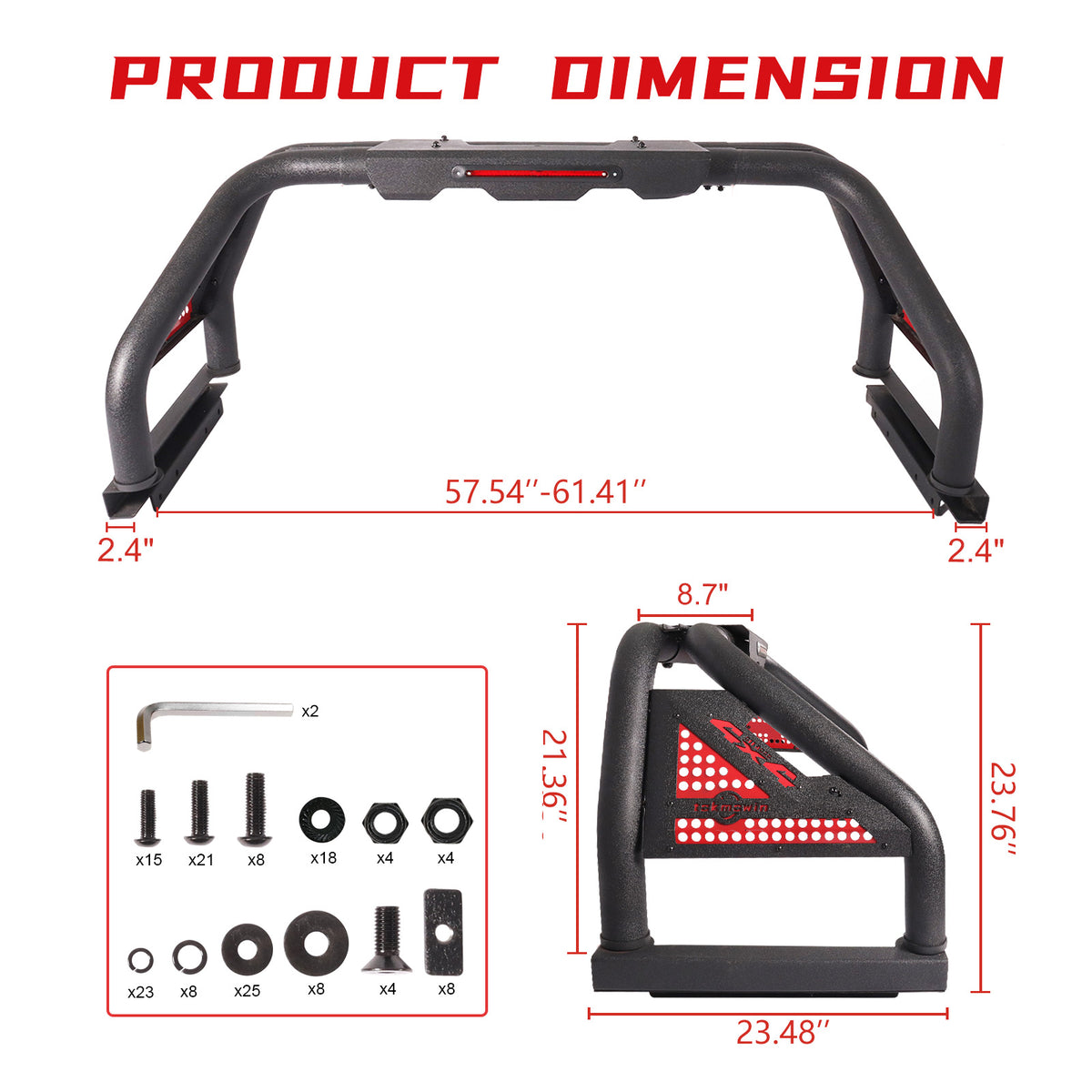 Truck Bed Roll Bar, Universal Sport Roll Bar Adjustable Chase Rack for Pickup Trucks Compatible with F-150/F-250/F-350, Ram 1500/2500/3500, Chevy Silverado,GMC Sierra,Tacoma,Tundra,Titan,Sequoia