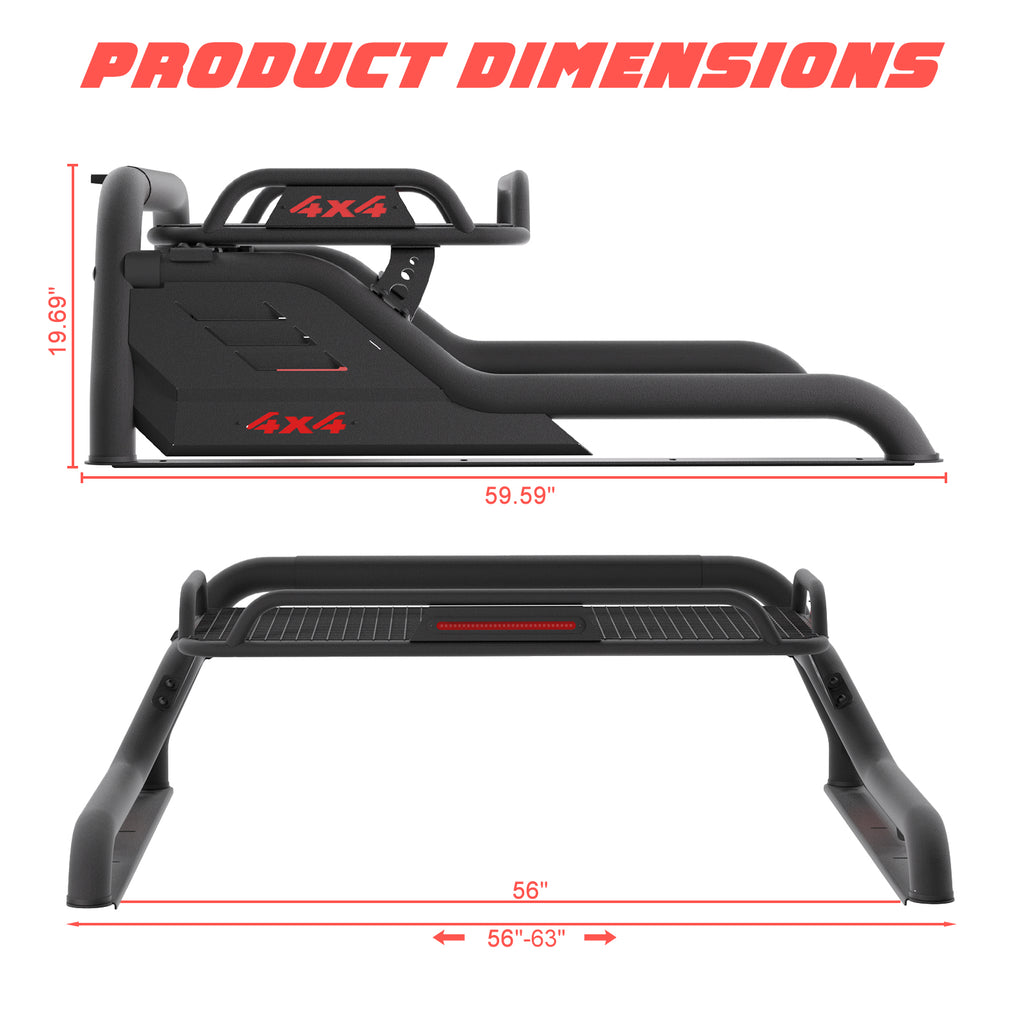 Truck Roll Bar with Cargo Carrier Basket, Adjustable Sport Rack Roll Bars Chase Rack Fit for Ford F-150/F-250/F-350,Dodge Ram,GMC Sierra,Chevy Silverado,Ranger,Tundra,Frontier,Titan (Full & Mid Size)