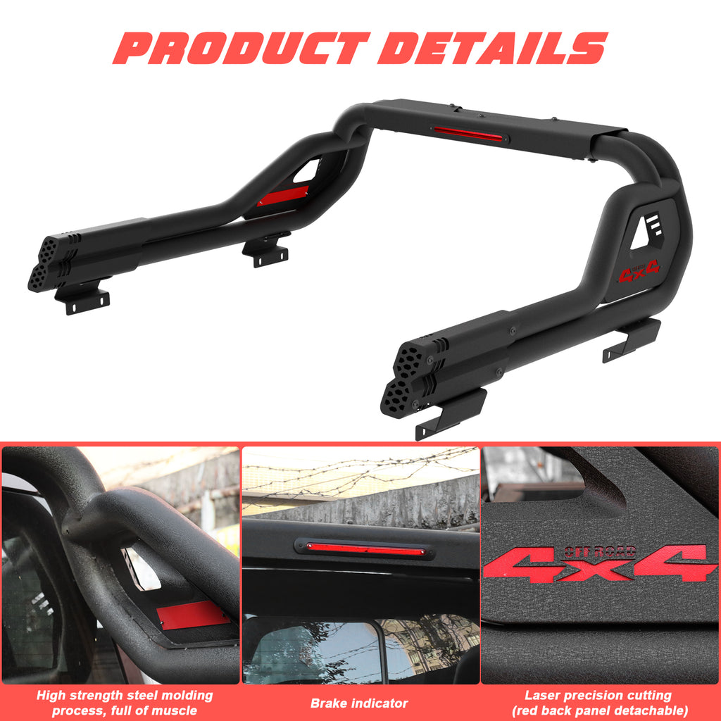 Adjustable Width Heavy-Duty Steel Sport Bed Rack Roll Bar - Universal Automotive Vehicle Accessories for Full-Size & Mid-Size Pickup Trucks, Cargo Safety Fit for Ford F-150/F-250/F-350, Ram 1500/2500/3500, Tacoma, Tundra, GMC Sierra, Silverado, Titan, Uni