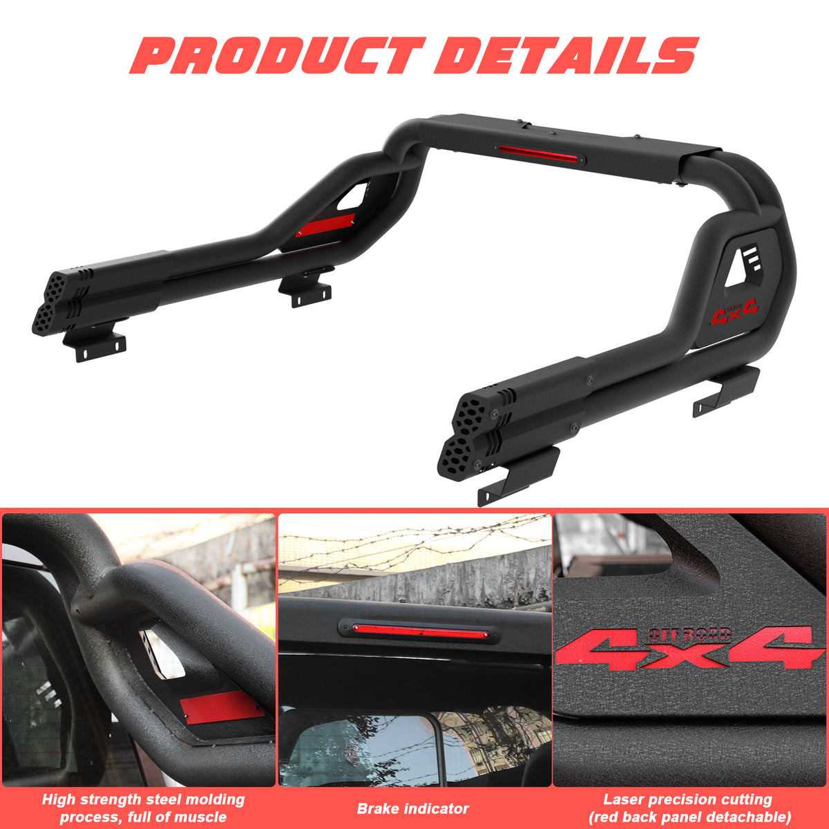 Adjustable Width Heavy-Duty Steel Sport Bed Rack Roll Bar - Universal Automotive Vehicle Accessories for Full-Size & Mid-Size Pickup Trucks, Cargo Safety Fit for Ford F-150/F-250/F-350, Ram 1500/2500/3500, Tacoma, Tundra, GMC Sierra, Silverado, Titan, Uni