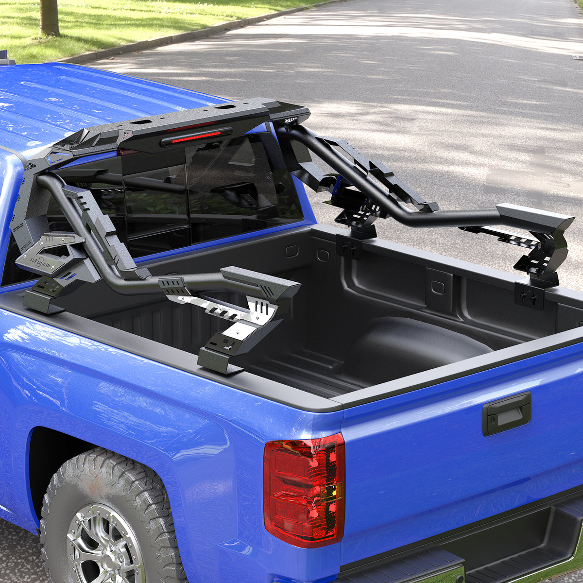 Truck Bed Roll Bar for Mid-Size & Full-Size Trucks, Cargo Chase Rack Sport Bar for Ford F-150, Ranger, for Chevy Silverado & GMC Serria 1500, Colorado & Canyon, for Toyota Tacoma, Frontier, Light Box, Steel, Length Adjustable