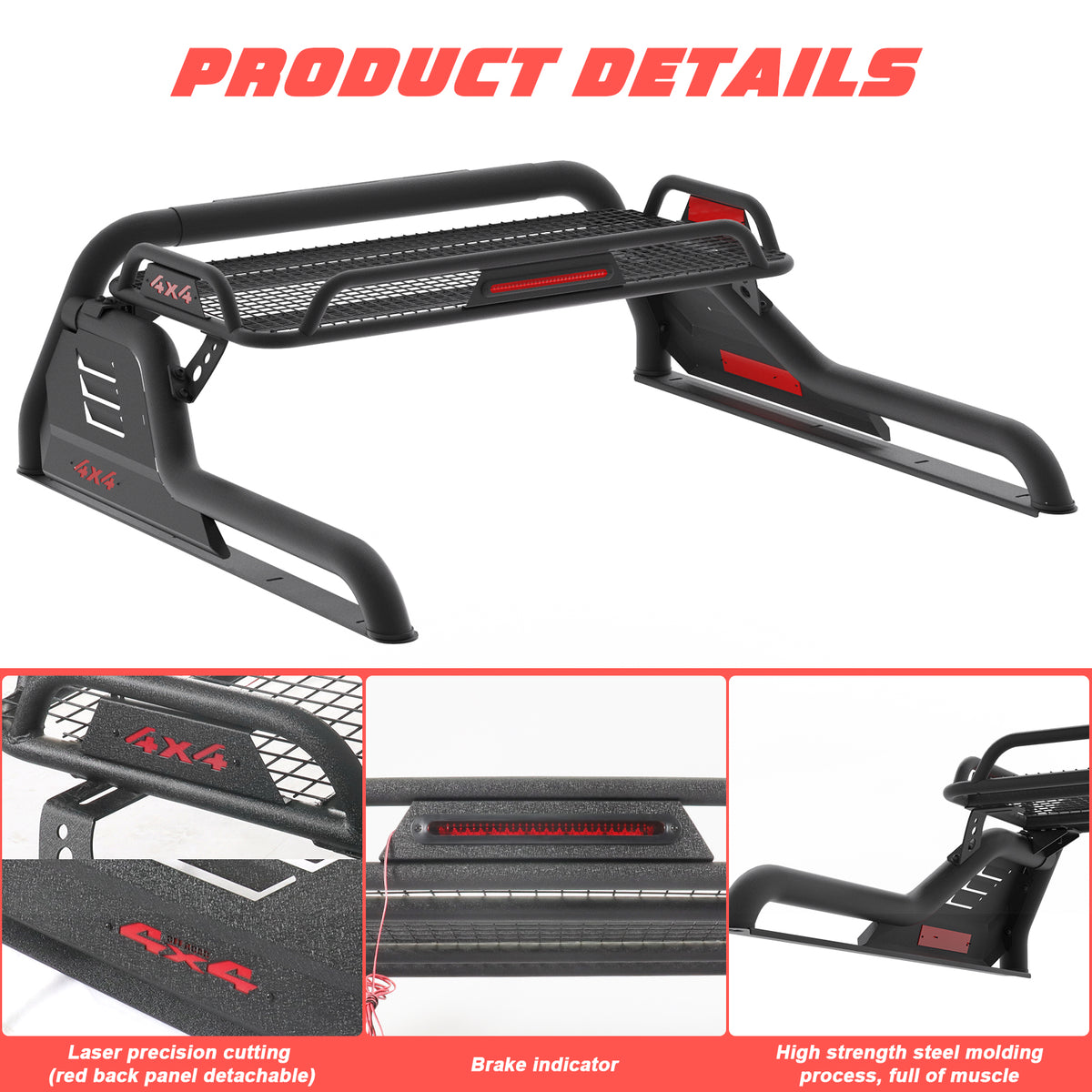 Truck Roll Bar with Cargo Carrier Basket, Adjustable Sport Rack Roll Bars Chase Rack Fit for Ford F-150/F-250/F-350,Dodge Ram,GMC Sierra,Chevy Silverado,Ranger,Tundra,Frontier,Titan (Full & Mid Size)