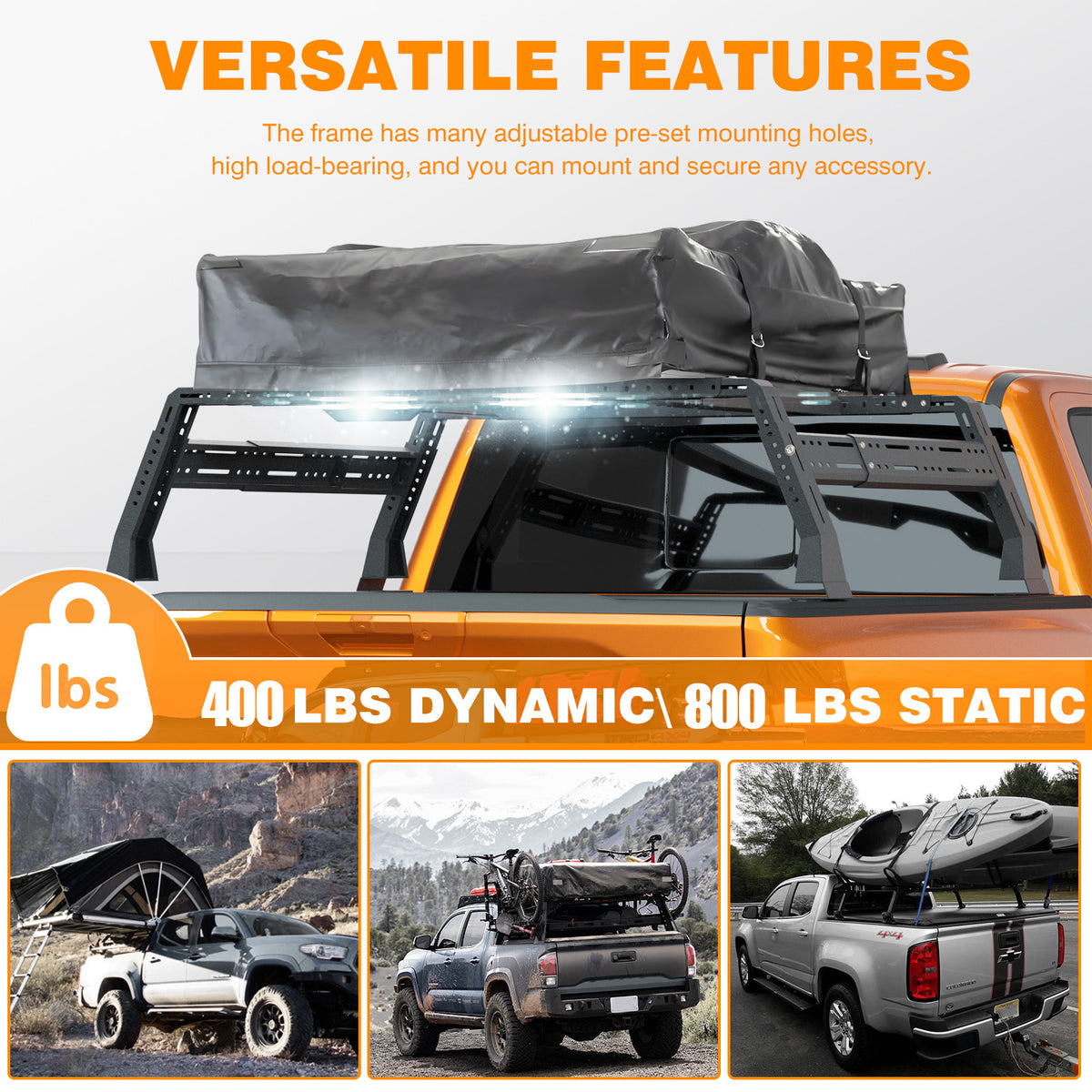 Truck Bed Racks Compatible with Dodge Ram 1500,Tacoma,Tundra,Jeep Gladiator JT, Chevy Silverado,Chevrolet Colorado,Ford Ranger,Frontier,Titan,Ford F-150 & Raptor,Overland Bed Rack for Truck