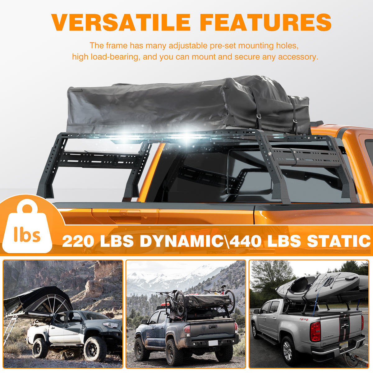 Truck Bed Racks Compatible with Dodge Ram 1500,Tacoma,Tundra,Jeep Gladiator JT, Chevy Silverado,Chevrolet Colorado,Ford Ranger,Frontier,Titan,Ford F-150 & Raptor,Overland Bed Rack for Truck