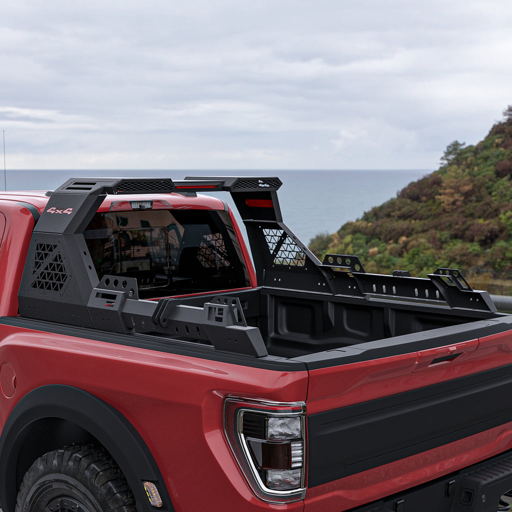 Heavy-Duty Steel Adjustable Sport Roll Bar for Full-Size & Mid-Size Pickup Trucks - Compatible with Toyota Tacoma, Tundra, Sequoia, Ram 1500/2500/3500, Ford F-150/F-250/F-350, Chevy Silverado, GMC Sierra - with LED Lights, Universal Automotive Accessories