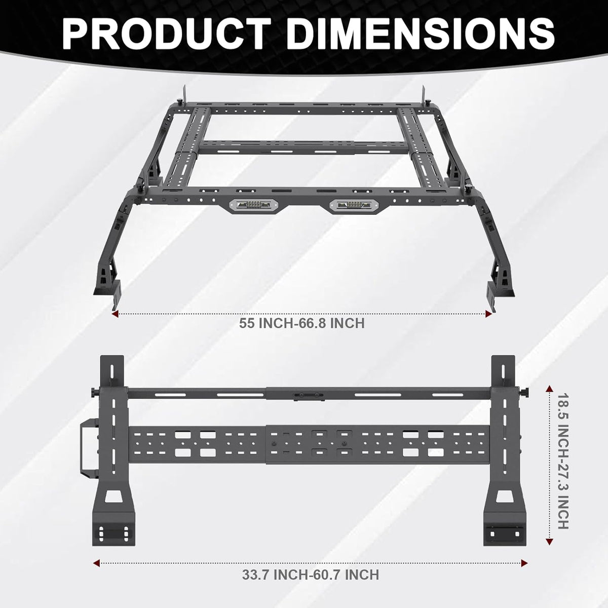 Universal Overland Truck Bed Rack Compatible with Dodge Ram 1500,Tacoma,Tundra, for Jeep Gladiator JT, for Chevy Silverado & Colorado, for Ford Ranger & F-Series, for Frontier,Titan, Universal Car Accessories, Vehicle Accessories