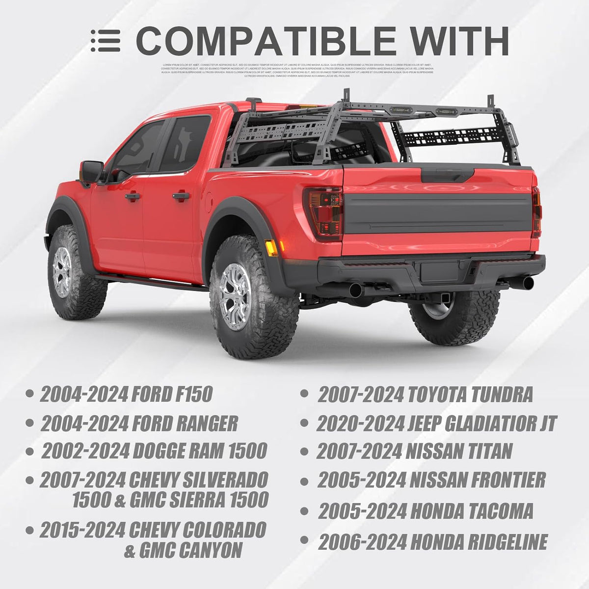 Universal Overland Truck Bed Rack Compatible with Dodge Ram 1500,Tacoma,Tundra, for Jeep Gladiator JT, for Chevy Silverado & Colorado, for Ford Ranger & F-Series, for Frontier,Titan, Universal Car Accessories, Vehicle Accessories