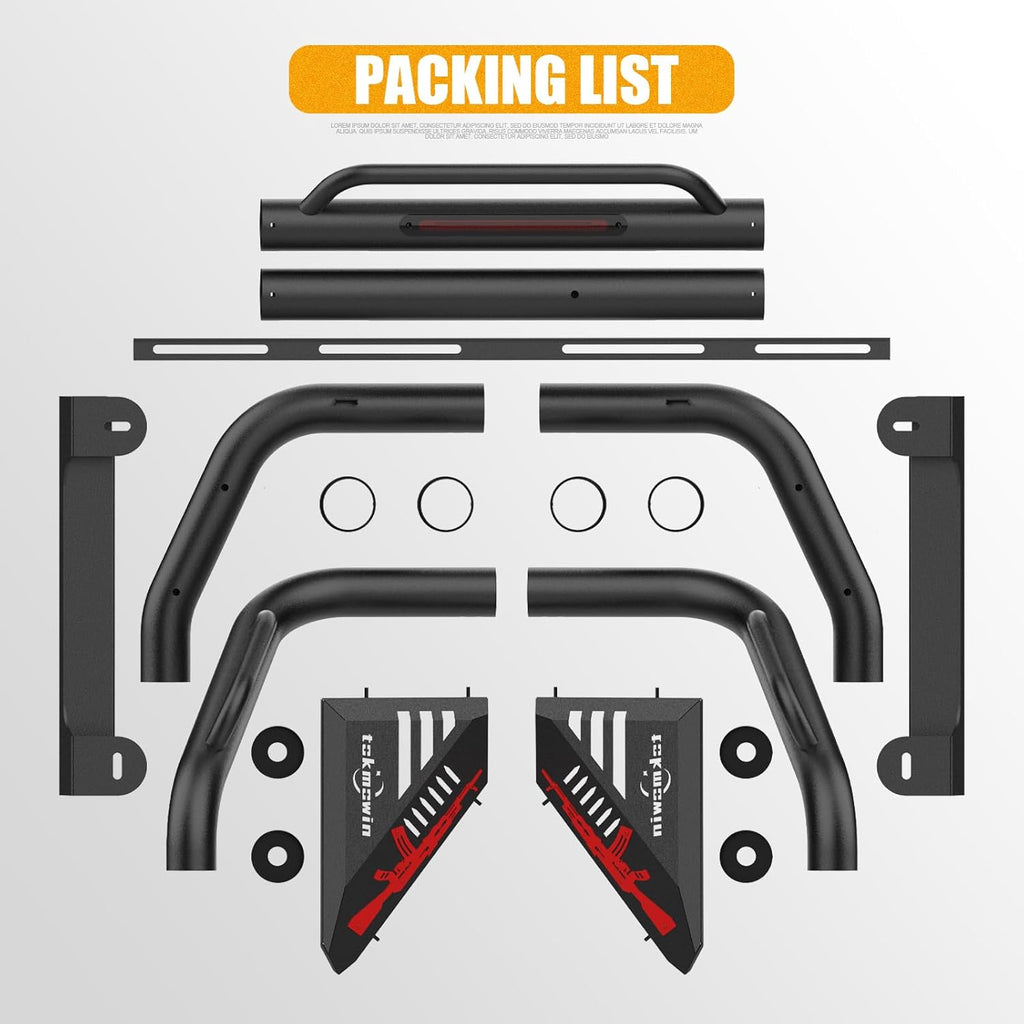 Stainless Steel Adjustable Width Sport Roll Bar - Universal Automotive Car Accessories, Bolt-On Kit with Load Protection, Carbon Steel Chase Rack for Full/Mid-Size Pickup Trucks (Tundra, Ford F-Series, Ram 1500/2500/3500, Silverado, Sierra, Titan), Univer