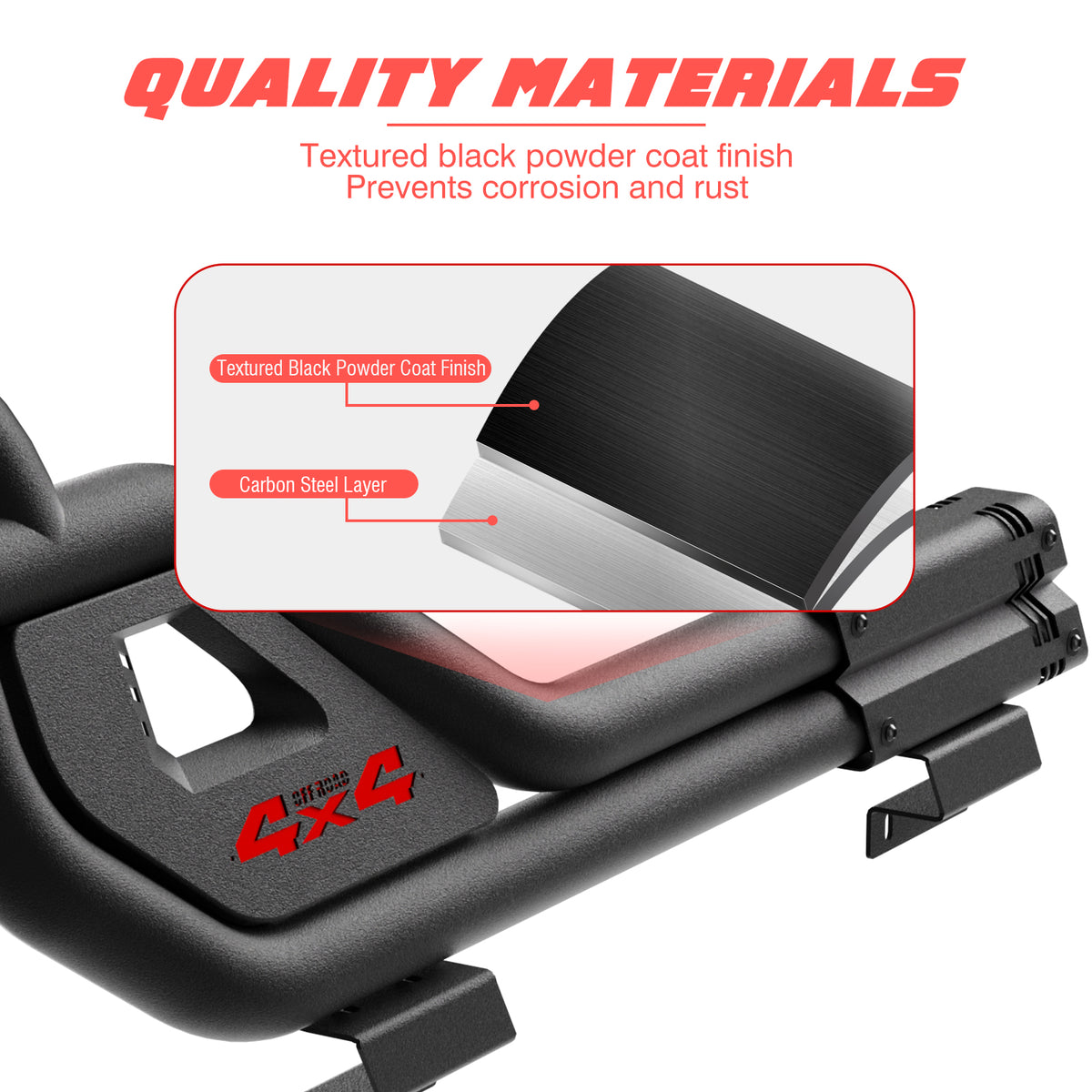 Adjustable Width Heavy-Duty Steel Sport Bed Rack Roll Bar - Universal Automotive Vehicle Accessories for Full-Size & Mid-Size Pickup Trucks, Cargo Safety Fit for Ford F-150/F-250/F-350, Ram 1500/2500/3500, Tacoma, Tundra, GMC Sierra, Silverado, Titan, Uni