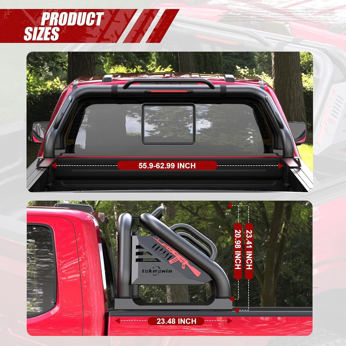 Stainless Steel Adjustable Width Sport Roll Bar - Universal Automotive Car Accessories, Bolt-On Kit with Load Protection, Carbon Steel Chase Rack for Full/Mid-Size Pickup Trucks (Tundra, Ford F-Series, Ram 1500/2500/3500, Silverado, Sierra, Titan), Univer