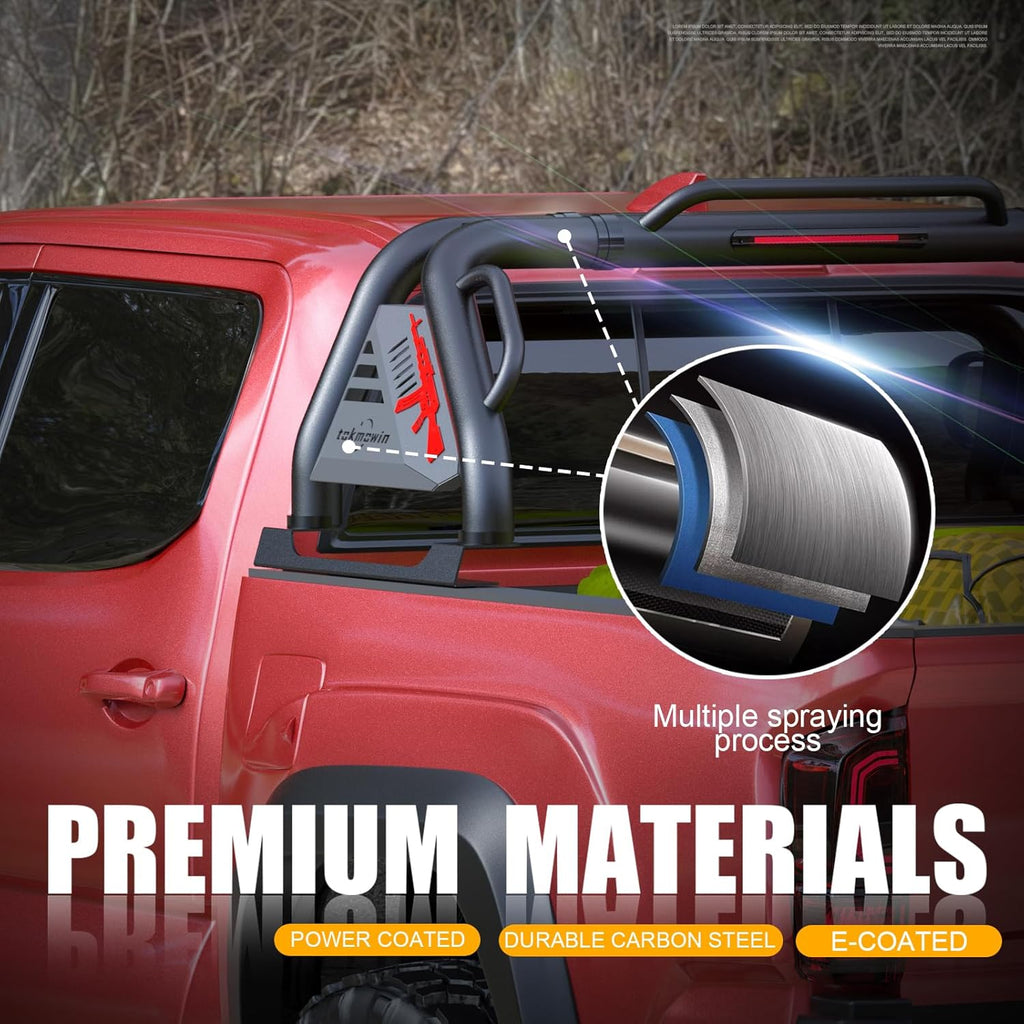 Stainless Steel Adjustable Width Sport Roll Bar - Universal Automotive Car Accessories, Bolt-On Kit with Load Protection, Carbon Steel Chase Rack for Full/Mid-Size Pickup Trucks (Tundra, Ford F-Series, Ram 1500/2500/3500, Silverado, Sierra, Titan), Univer