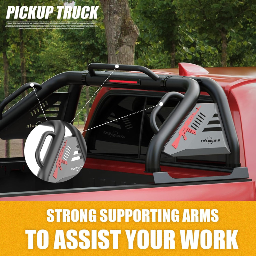 Stainless Steel Adjustable Width Sport Roll Bar - Universal Automotive Car Accessories, Bolt-On Kit with Load Protection, Carbon Steel Chase Rack for Full/Mid-Size Pickup Trucks (Tundra, Ford F-Series, Ram 1500/2500/3500, Silverado, Sierra, Titan), Univer