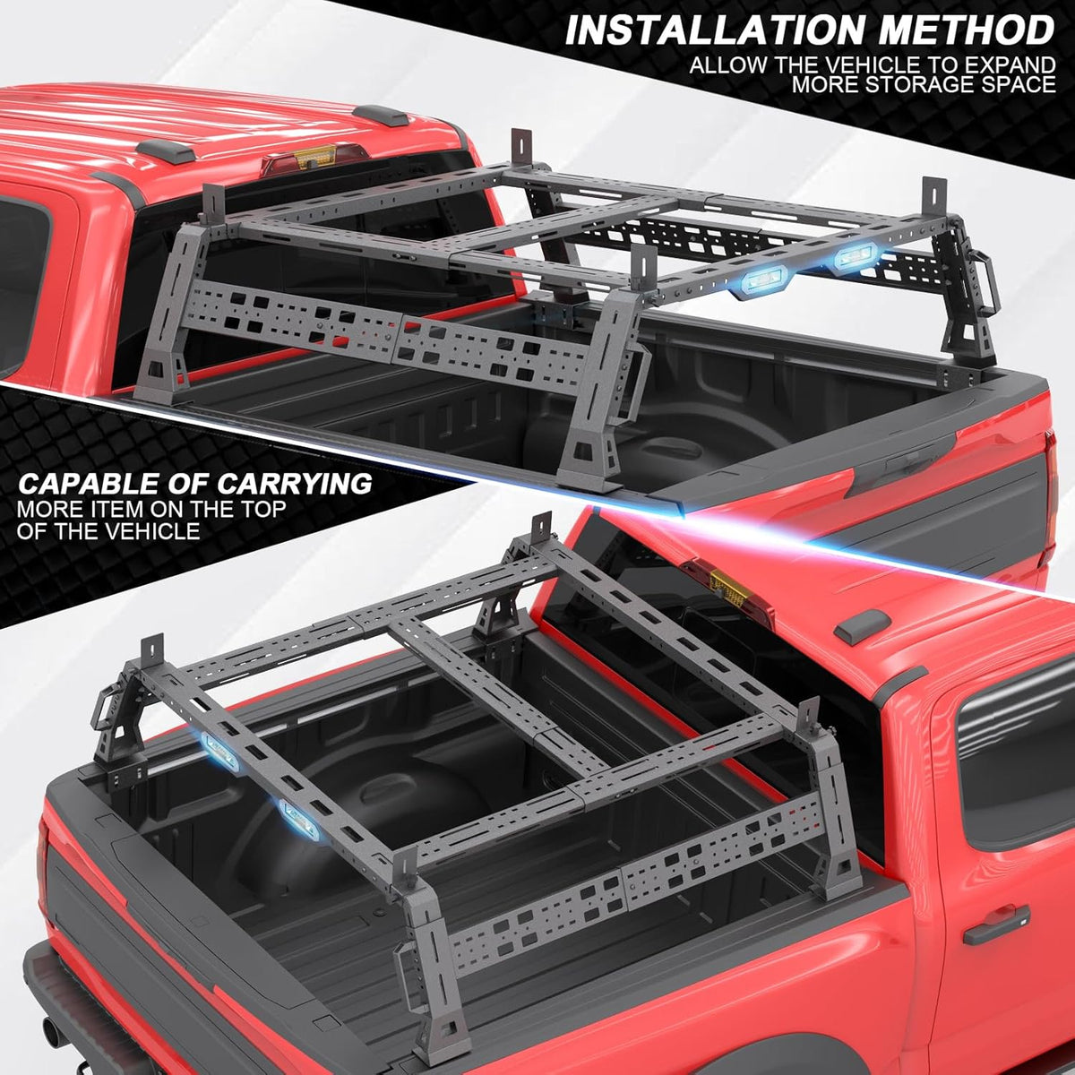Universal Overland Truck Bed Rack Compatible with Dodge Ram 1500,Tacoma,Tundra, for Jeep Gladiator JT, for Chevy Silverado & Colorado, for Ford Ranger & F-Series, for Frontier,Titan, Universal Car Accessories, Vehicle Accessories