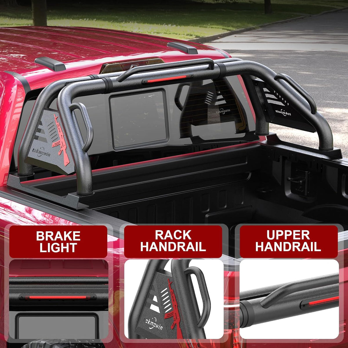 Stainless Steel Adjustable Width Sport Roll Bar - Universal Automotive Car Accessories, Bolt-On Kit with Load Protection, Carbon Steel Chase Rack for Full/Mid-Size Pickup Trucks (Tundra, Ford F-Series, Ram 1500/2500/3500, Silverado, Sierra, Titan), Univer