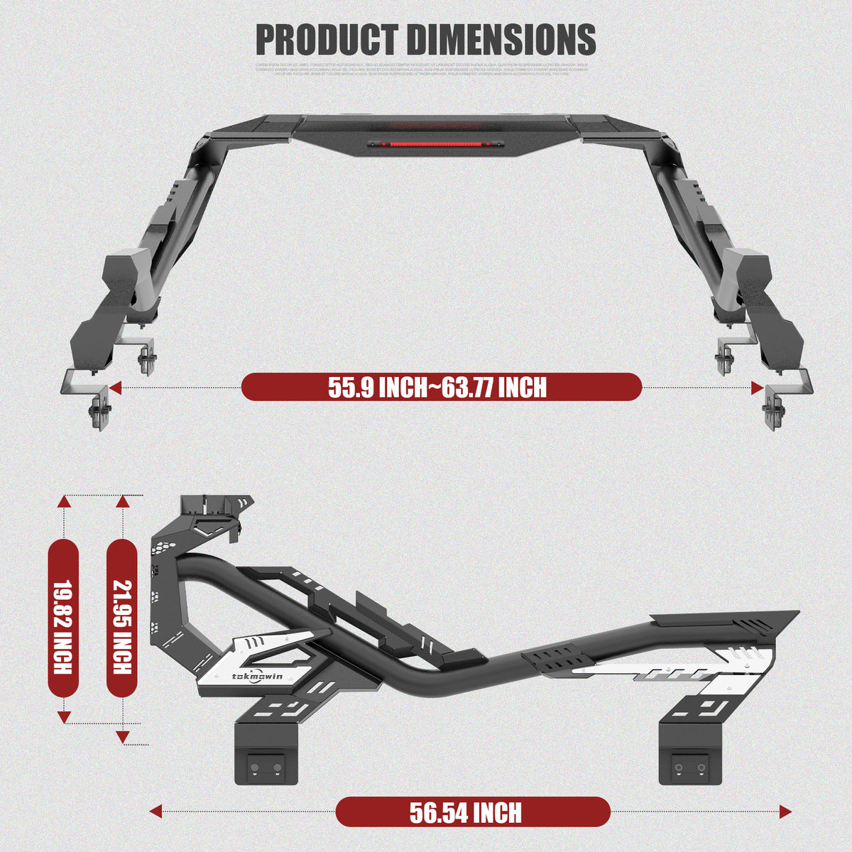 Truck Bed Roll Bar for Mid-Size & Full-Size Trucks, Cargo Chase Rack Sport Bar for Ford F-150, Ranger, for Chevy Silverado & GMC Serria 1500, Colorado & Canyon, for Toyota Tacoma, Frontier, Light Box, Steel, Length Adjustable